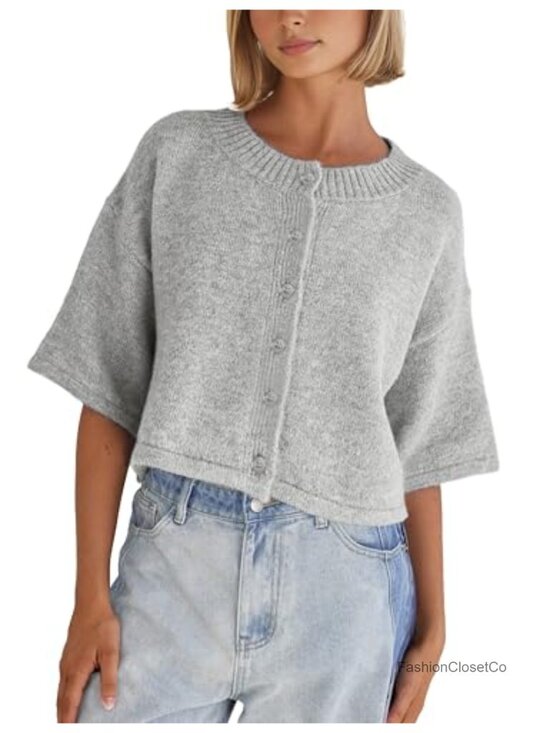 Sweaters - Cropped Cardigan Sweater Women Lightweight Knit Button Up